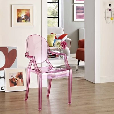Modway Transparent Modern Crystal Dining Accent Armchair in Pink - Image 1 of 4