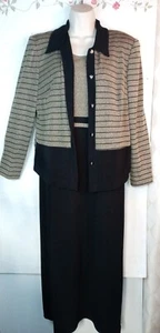 Vintage R&M RICHARDS Women's 12 P Blk/Taupe 2-Piece Knit Sweater Dress & Jacket - Picture 1 of 7