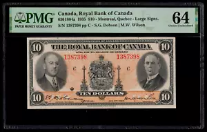 Canada π¨π¦ Royal Bank 1935 - $10 Ten Dollars - PMG Choice UNC 64 - Picture 1 of 2