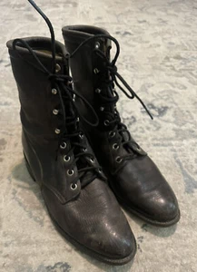 VINTAGE Justin Boots Mens 7.5 B Brown Leather Kiltie USA Made Missing Kiltie - Picture 1 of 6