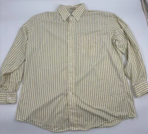 LL Bean Mens 17.5-33 Yellow Blue Striped Long Sleeve Button Shirt - Picture 1 of 10