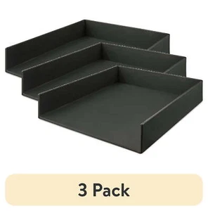 (3 pack) Simulated Leather Letter Tray, 10 in x 12 in x 2 in, Rich Black - Picture 1 of 5