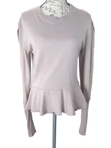 Enza Costa Slight Pink Gray Tone Cashmere Cotton Spandex Peplum Sweater Medium - Picture 1 of 20