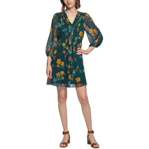 Calvin Klein Womens V-Neck Mini Puff Sleeve Shift Dress BHFO 2602 - Picture 1 of 4