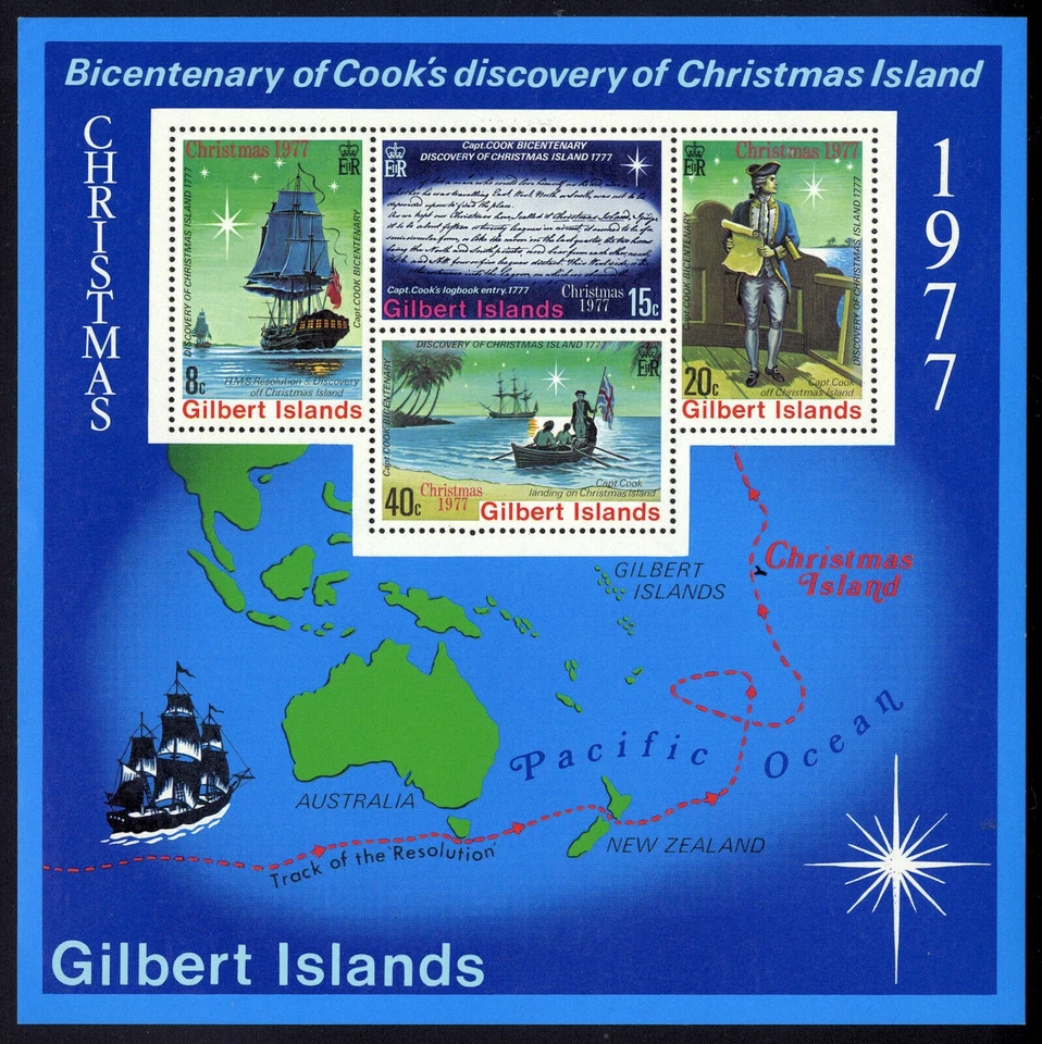 GILBERT & ELLIS ISLANDS - Scott 303a - MNH S/S - 库克船长,船舶 - 1977 — 第 1/1 张图片