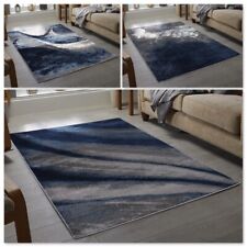 Navy Blue Grey Floor Rug Small Extra Large Sizes Thick Soft Pile Mat Cheap