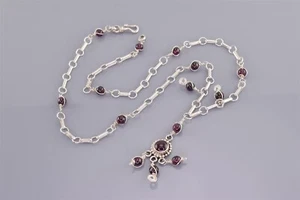 Sterling Silver Dangling Purple Amethyst Station Lariat Chain 925 Necklace 18" - Picture 1 of 6