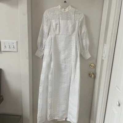 Vestido de novia vintage Bianchi años 60 70 encaje cintura imperio bohemio manga larga Foto 1 de 4