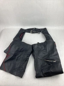 Power Trip Women's Black Leather Motorcycle Chaps Red Flames Size M 30" - Picture 1 of 9