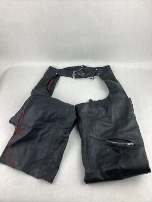 Power Trip Women's Black Leather Motorcycle Chaps Red Flames Size M 30" - Image 1 of 4