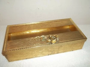 Vtg Brass Colored Metal Rose Bathroom Bedroom Tissue Holder Cover Box  - Picture 1 of 12