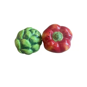 Artischocke & roter Pfeffer Salz & Pfeffer Set Porzellan leuchtende Farben  - Bild 1 von 9