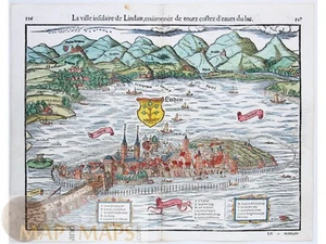 Lindau (Landau) on Lake Constance (Bodensee). Sebastian Munster 1568 - Picture 1 of 10