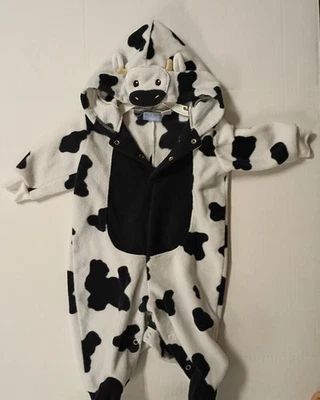 Halloween Baby Cow Costume Black/White Jumpsuit Pajamas 3-6 Months Snap Front - Image 1 of 4