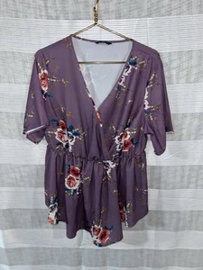 Bloomchic Floral Print Wrap Ruffles Lavender Blouse Plus Womens 14/16 - Picture 1 of 3
