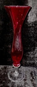 Lovely 11-in. Ruby Red Hand Blown Vase, 1960's - Picture 1 of 2