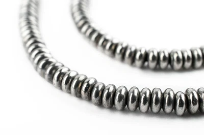 Smooth Silver Rondelle Beads 5mm Round White Metal Large Hole 16 Inch Strand - Image 1 of 3