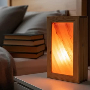 Himalaya Salzlampe mit Holzrahmen 13x9x2 in 9 lbs eingebautes LED-Licht - Bild 1 von 5