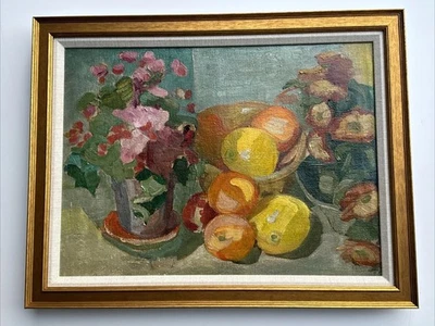 ANTIQUE IMPRESSIONIST PAINTING FLORAL FRUIT STILL LIFE MASTERFUL MYSTERY 1920'S - Image 1 of 4