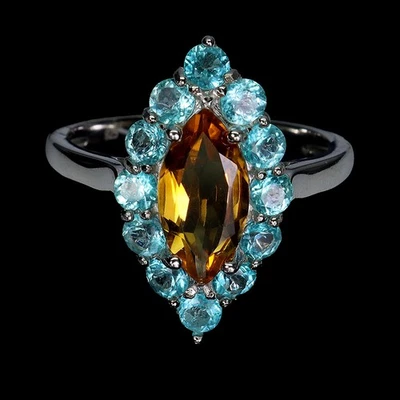 925 Sterling Silver Ring Marquise Citrine 12x6mm Topaz Natural Gemstone Size 7 - Image 1 of 4