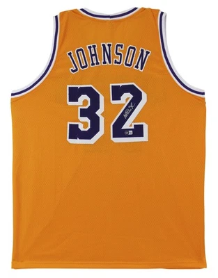 Magic Johnson Authentic Signed Yellow Pro Style Jersey Autographed BAS Witnessed - Image 1 of 4