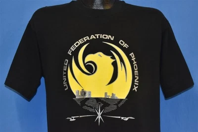 vtg 80s UNITED FEDERATION PHOENIX AZ STAR TREK FAN CLUB UFP YELLOW t-shirt L - Image 1 of 3