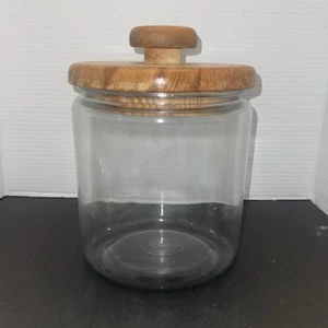 Vtg Large 7.5" Glass Canister w/ Wood Lid 10” Cookie Jar/Multipurpose Container - Picture 1 of 5