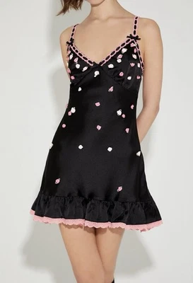 NUEVO Mini Vestido Betsey Johnson X Forever 21 Slip Rosette Hada Coqueta Encaje Talla S Foto 1 de 4