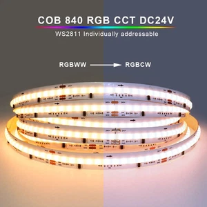 Cinta de cinta flexible 5M DC24V WS2811 direccionable COB LED 840leds/m RGB CCT - Imagen 1 de 18