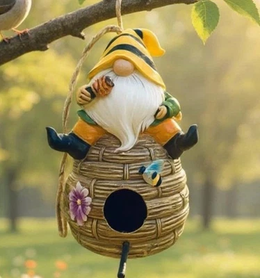 "Resina primitiva pintada a mano miel abeja esceptición colmena abejas pájaro casa patio decoración 8""" Foto 1 de 4