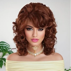 GNIMEGIL Shoulder Length Wigs for Women Auburn Curly Wig with Bangs - Picture 1 of 8