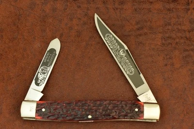 KISSING CRANE SOLINGEN GERMANY RED BONE JUMBO 2 BLADED STOCKMAN KNIFE (27624) - Image 1 of 4