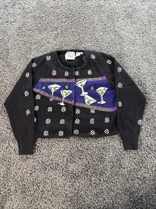Cardigan maglione vintage Michael Simon donna bevande medie cocktail nero - Foto 1 di 5