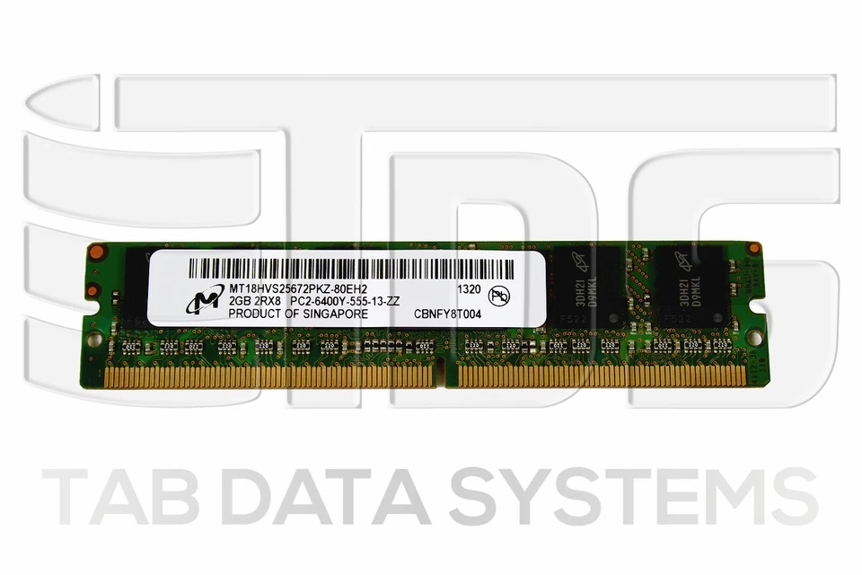 Micron MT18HVS25672PKZ-80EH2 2GB 2RX8 DDR2-800 PC2-6400Y SDRAM Memory Module - Image 1 of 1