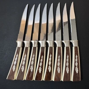 8 Regent Sheffield Steakmesser rostfrei Holzmaserung creme England Blatt Ref6 - Bild 1 von 17