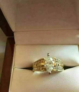 Laborgefertigter Diamant Damen-Ehering 2 kt Marquise-Schliff 14 K Gelbgold vergoldet - Bild 1 von 14
