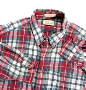 Arrow Tournament Button Down Mens Plaid Flannel Shirt 2XL Red White Long Sleeves - Picture 1 of 12