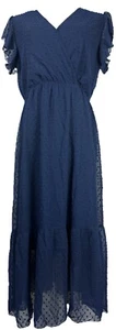 Women's Faux Wrap Swiss Dot Maternity Midi Dress with Belt/Ruffle Sleeve Size L - Picture 1 of 4