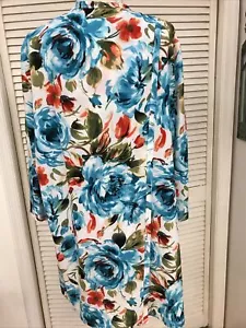 SLINKY BRAND 1X FLORAL LONG OPEN FRONT CARDIGAN SPLIT BACK EUC! - Picture 1 of 3