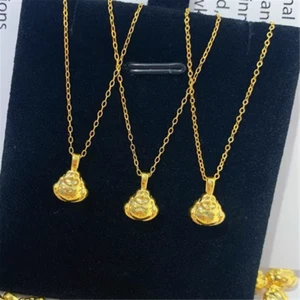  999 24K Yellow Gold Women 3D Bless Buddha With 16inch 18k O Chain Necklace - Picture 1 of 6