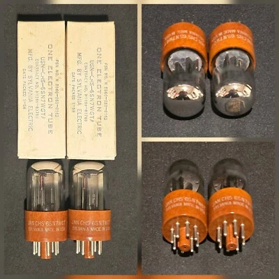 SYLVANIA 6SN7 GT CHS WGT CHROME TOPPED FOIL 1950s BROWN BASE NICELY MATCHED SET - Image 1 of 4