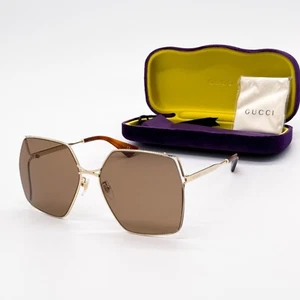 NEW GUCCI GG0817S 002 GEOMETRIC GOLD BROWN WOMEN SUNGLASSES GUCCI - Picture 1 of 14