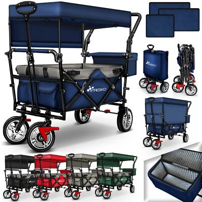TRESKO Bollerwagen Faltbar Handwagen Klappbar Gartenwagen mit Dach Transportwagen XXL
