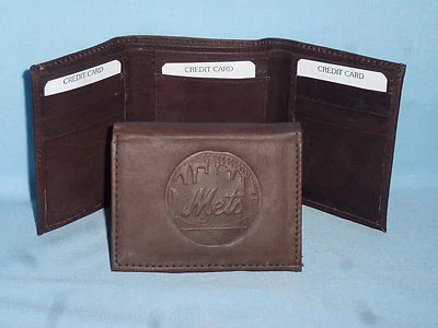 New York NY METS    Leather TriFold Wallet    NEW    dkbr 3  m1 - Image 1 of 4
