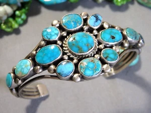 NAVAJO Verdy Jake TURQUOISE MOUNTAIN Turquoise Sterling Silver Cuff BRACELET - Picture 1 of 12