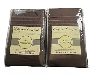 Superior Elegant Comfort King Pillowcase Set x2 Egyptian Cotton 1500 TC Mocha - Picture 1 of 4