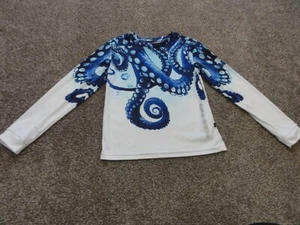 KIDS OCEAN BLUE OCTOPUS PRINT LONG SLEEVE SWIM SHIRT/RASH GUARD SIZE MEDIUM - Picture 1 of 9