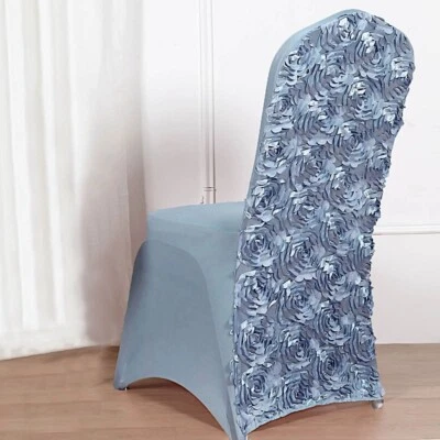 DUSTY BLUE Satin Rosette SPANDEX Stretchable Banquet CHAIR COVER Wedding Events - Image 1 of 4