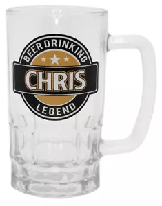 Chris Beer Drinking Legend Glass Beer Mug Stein 500ml Fathers Day Birthday Dad - Picture 1 of 1