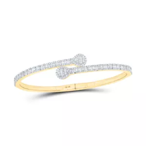 10kt Yellow Gold Womens Baguette Diamond Pear Cuff Bangle Bracelet 1-5/8 Cttw - Picture 1 of 1